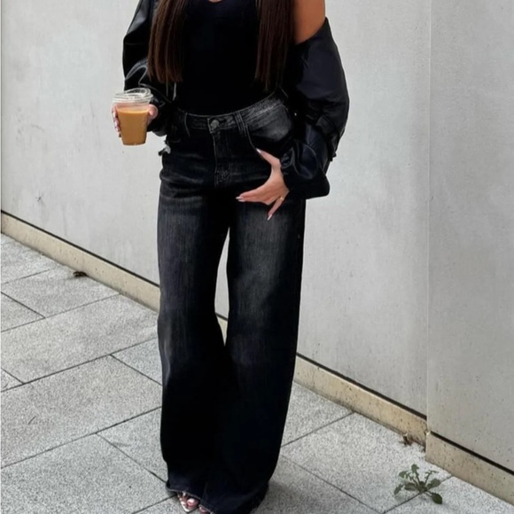 FASHION NOVA Astrid Wide Leg Baggy Jean - Black Wash - Picture 2 of 7